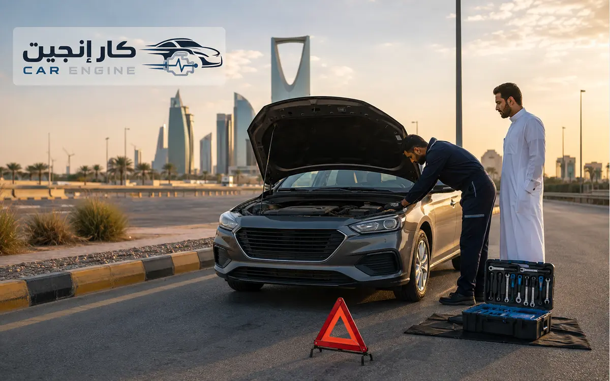 مساعدة كار إنجين لسيارة متعطلة على الطريق في الرياض